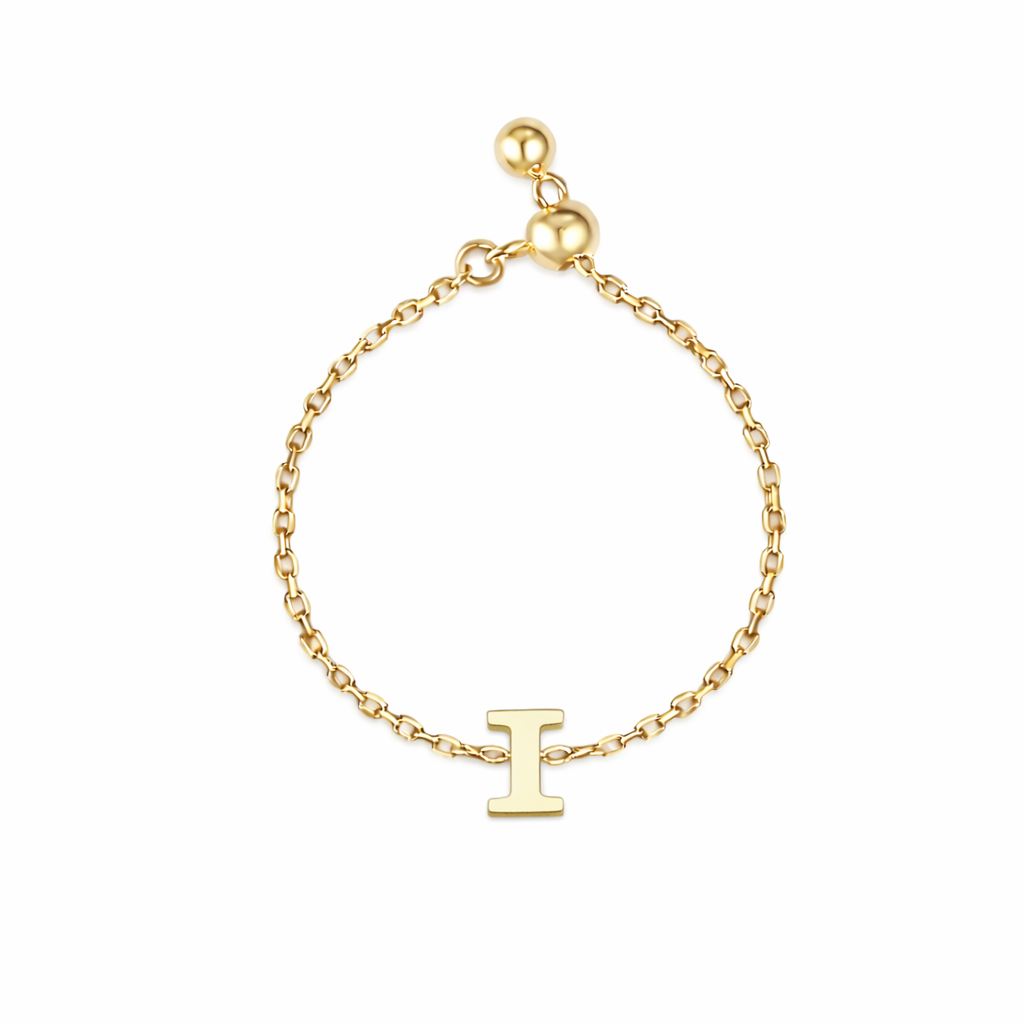 18K Gold Initial Chain Ring