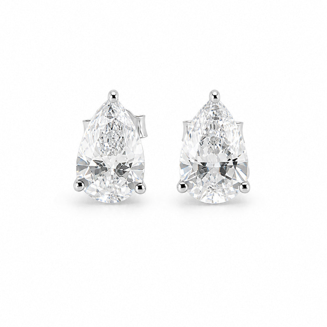 Pear-Cut Diamond Solitaire Stud Earrings in Platinum Fantasilvia Jewelry