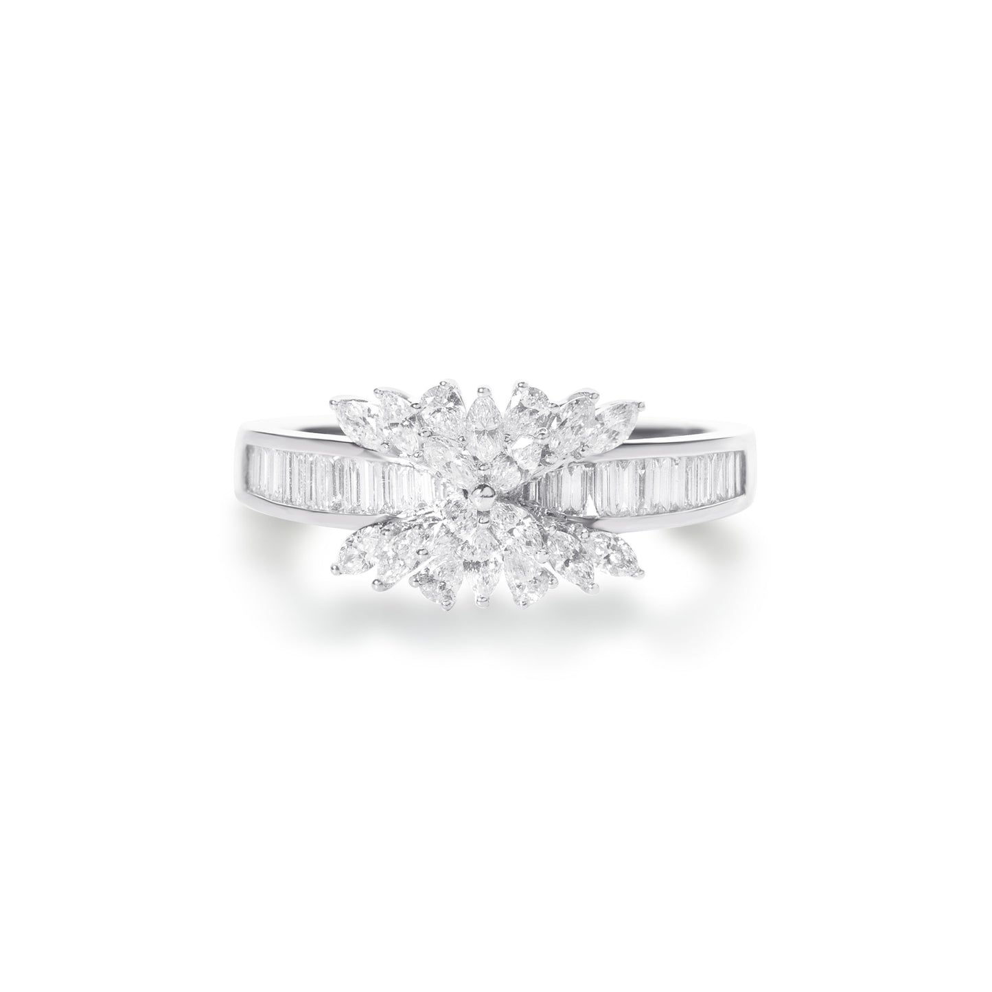 Marquise cut natural diamond ring crafted in fine gold by Fantasilvia Fine Jewelry.
