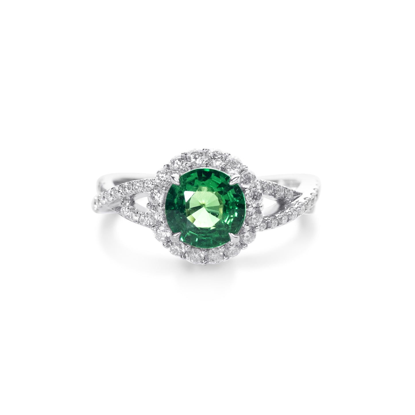 Natural tsavorite garnet ring crafted in fine gold by Fantasilvia Fine Jewelry.