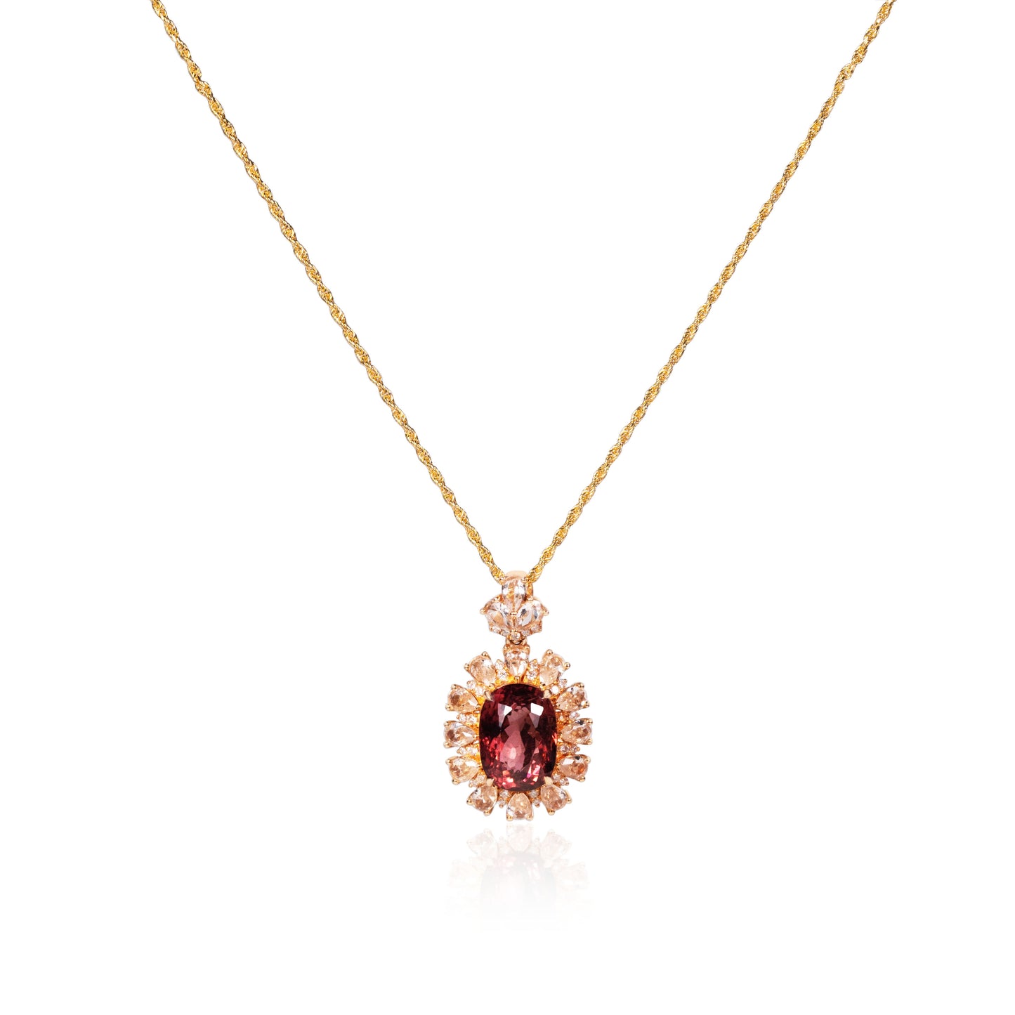 Natural rubellite tourmaline pendant in fine gold by Fantasilvia Fine Jewelry.