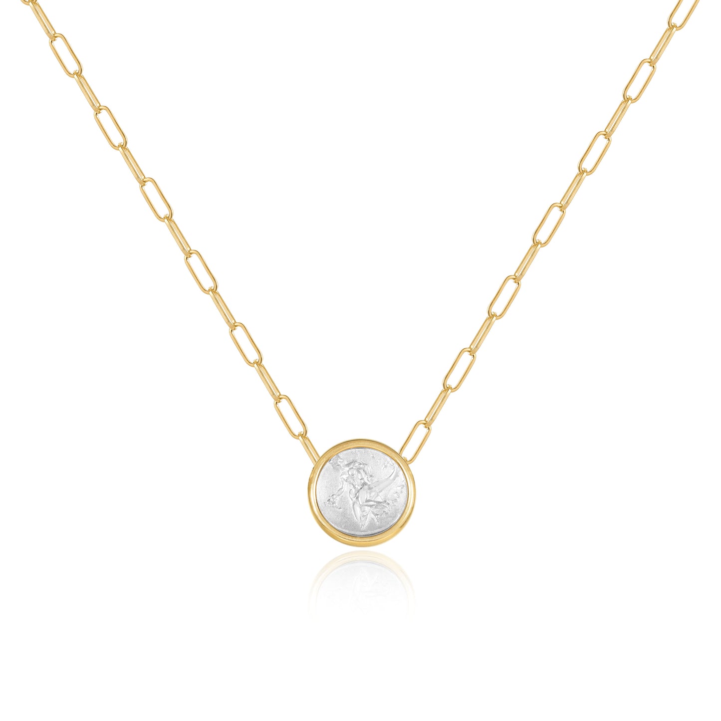 Ancient coin horse motif pendant in fine gold by Fantasilvia Fine Jewelry.