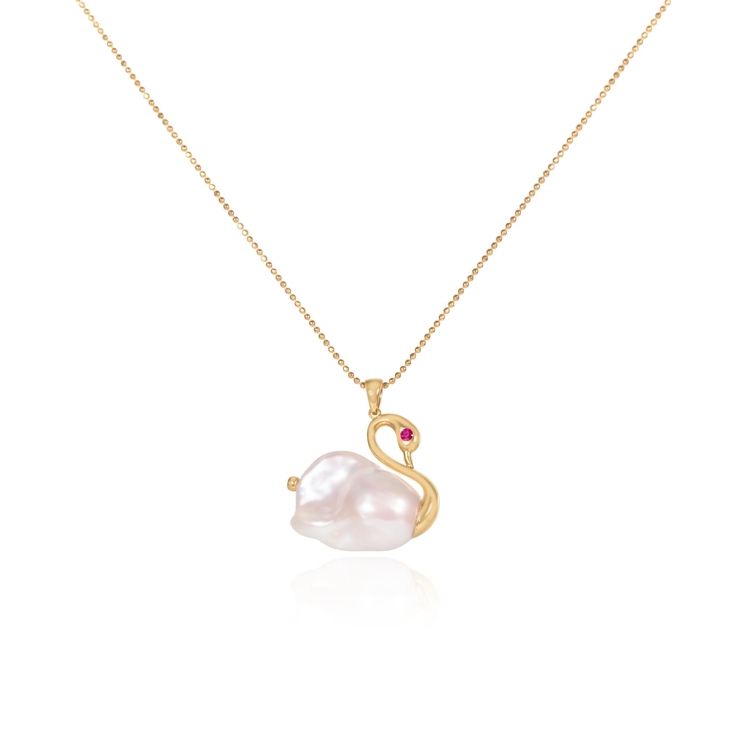 Natural baroque pearl swan pendant in fine gold by Fantasilvia Fine Jewelry.