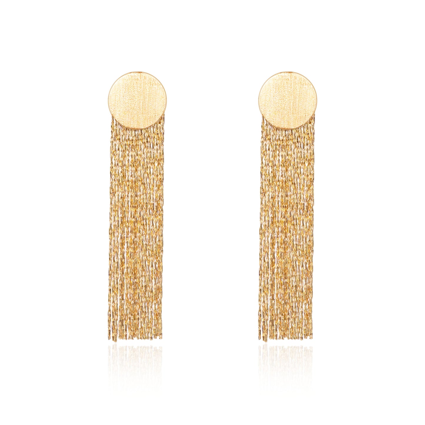 Brushed gold fringe earrings crafted in fine gold by Fantasilvia Fine Jewelry.