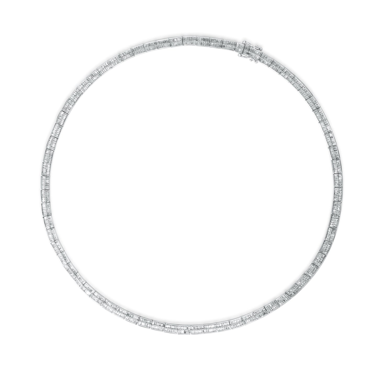 Baguette cut natural diamond necklace in precious metal by Fantasilvia Fine Jewelry.