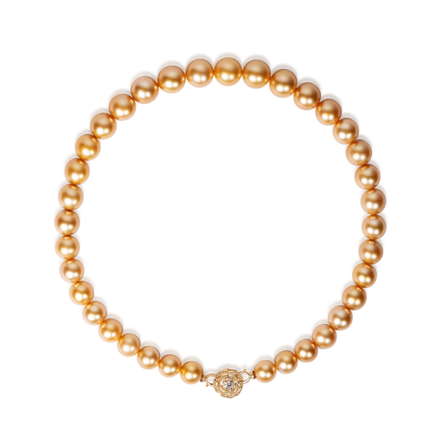 South Sea golden pearl strand necklace with 10.3–12.7mm pearls by Fantasilvia Fine Jewelry.