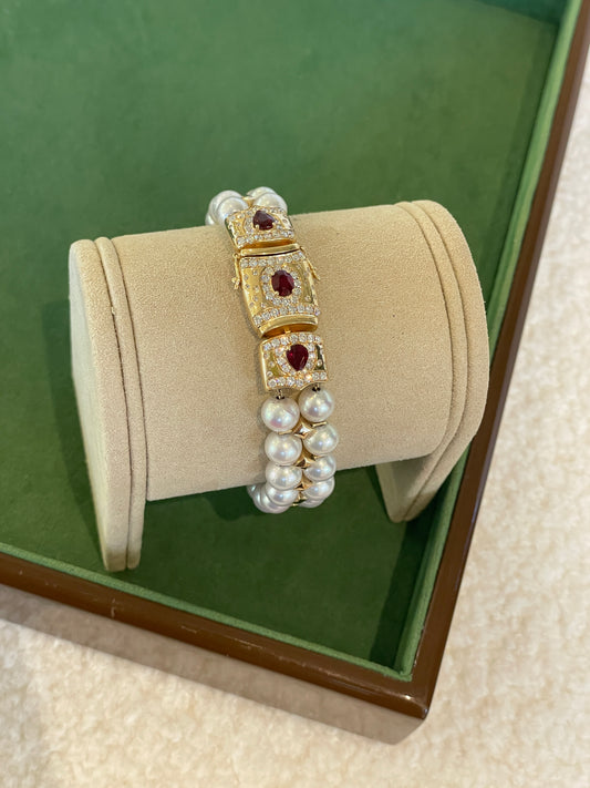 Natural Ruby & Pearl Bracelet