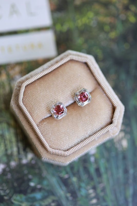 Tourmaline & Diamond Halo Stud Earrings