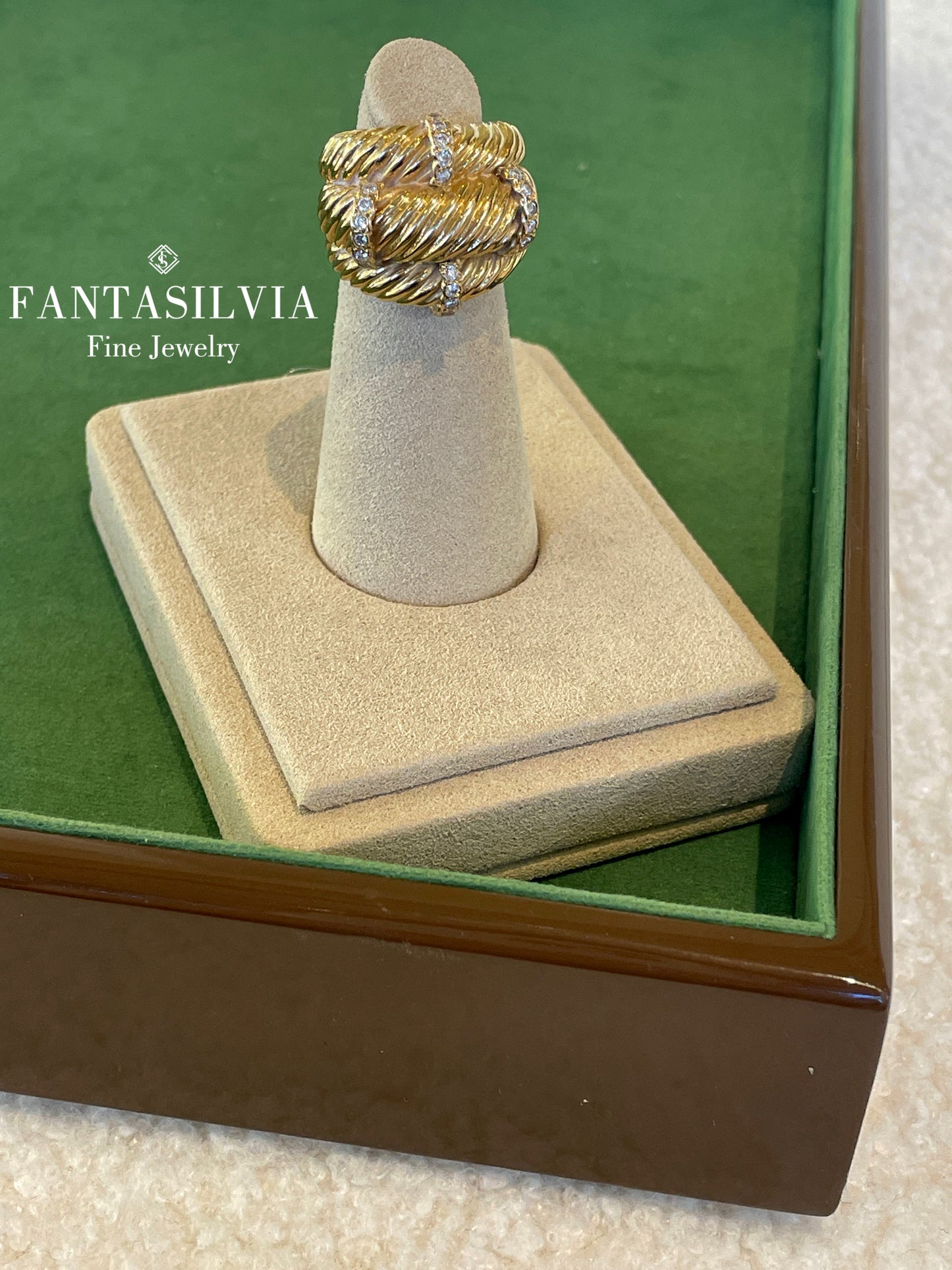 18K Italian Twist Gold & Diamond Ring