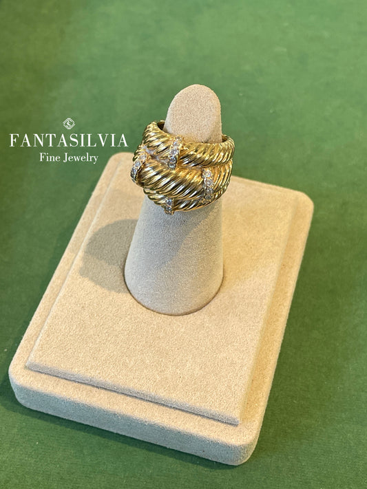 18K Italian Twist Gold & Diamond Ring