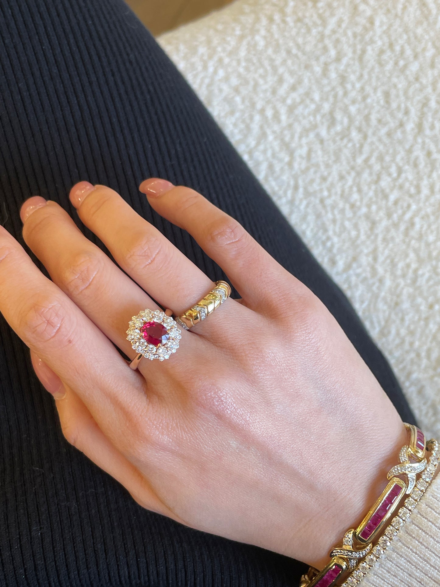 Ruby & Diamond Halo Floral Ring