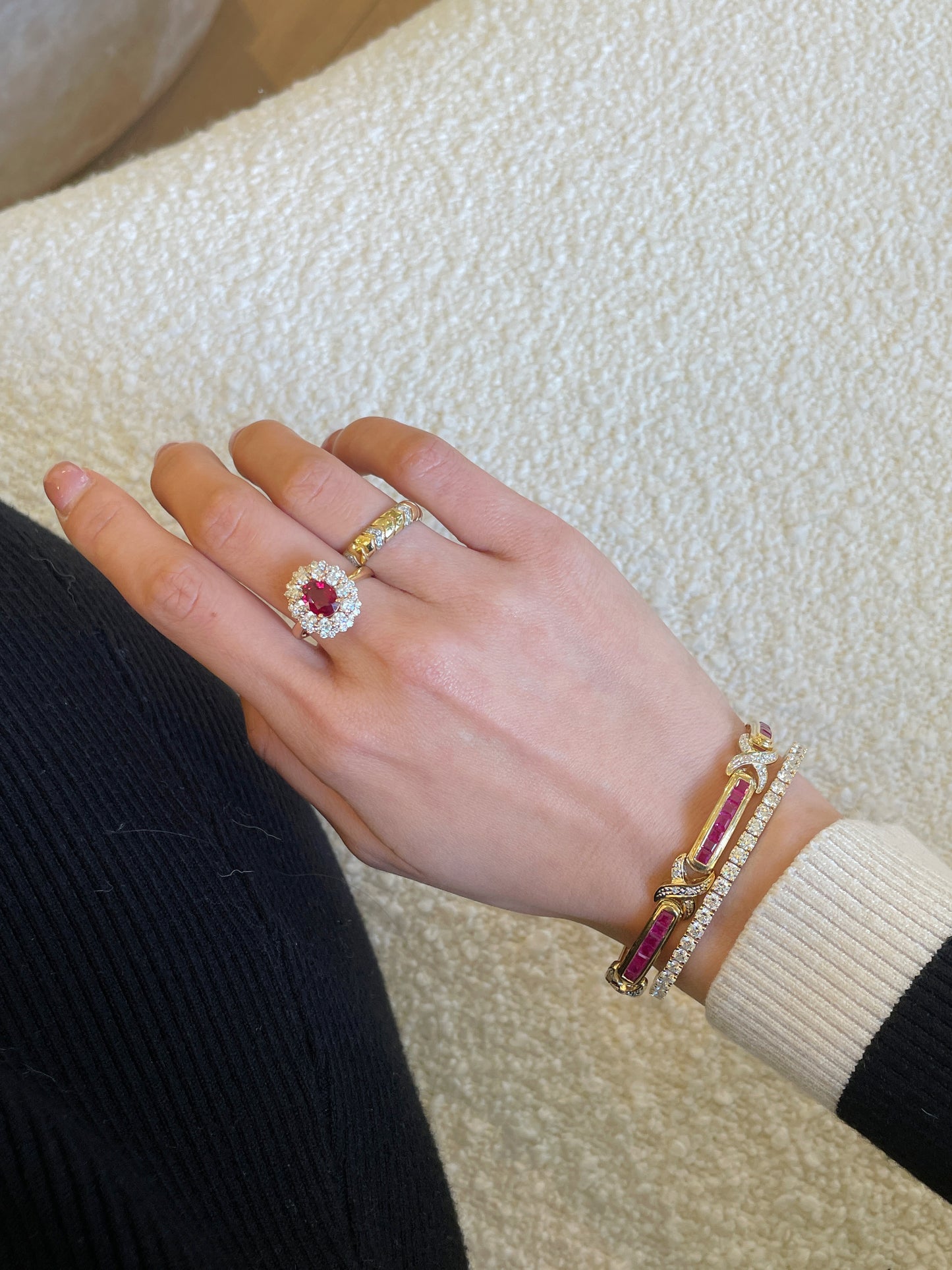 Ruby & Diamond Halo Floral Ring
