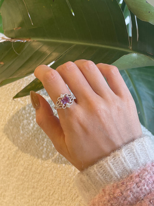 Natural Purple Sapphire & Diamond Tiara Ring