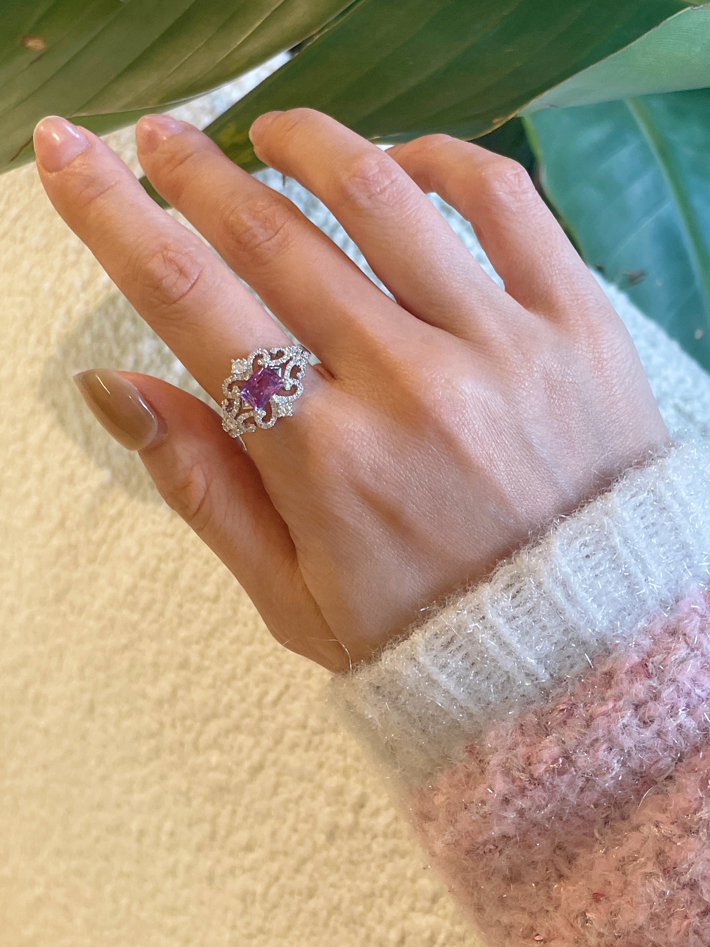 Bague diadème en saphir violet naturel et diamants