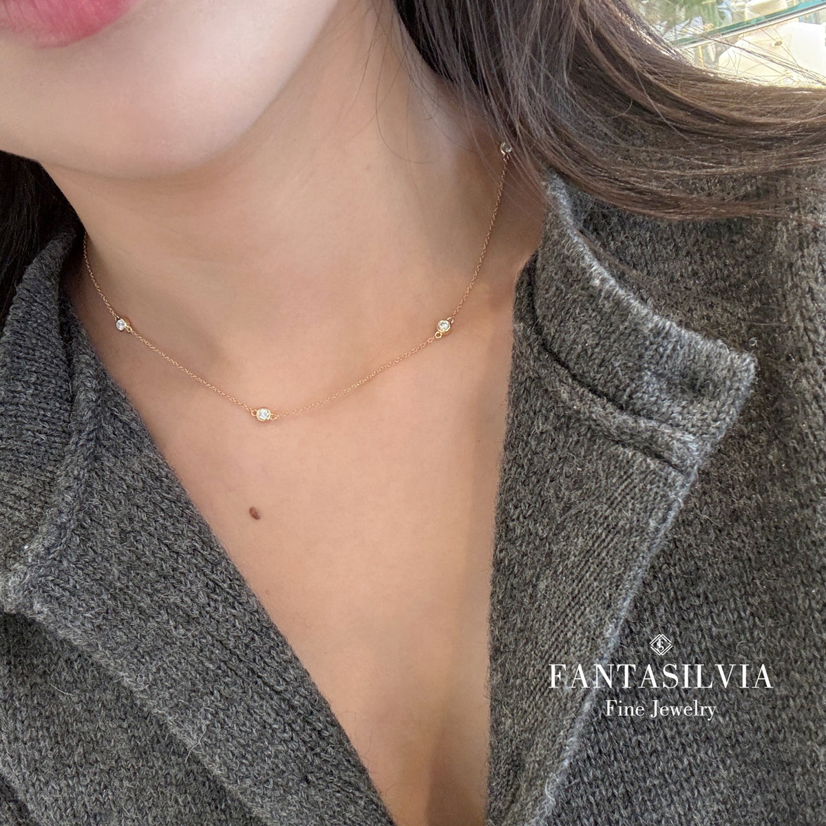 Six Diamond Bubble Necklace Fantasilvia Jewelry