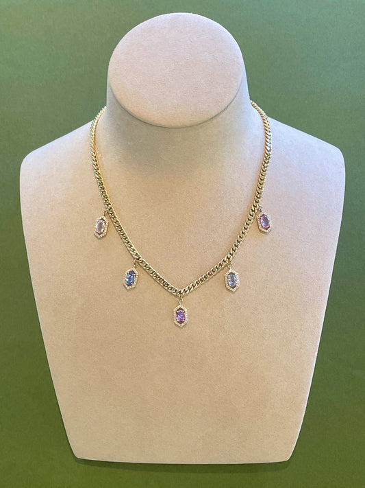 18K Colored Sapphire Cuban Chain Necklace