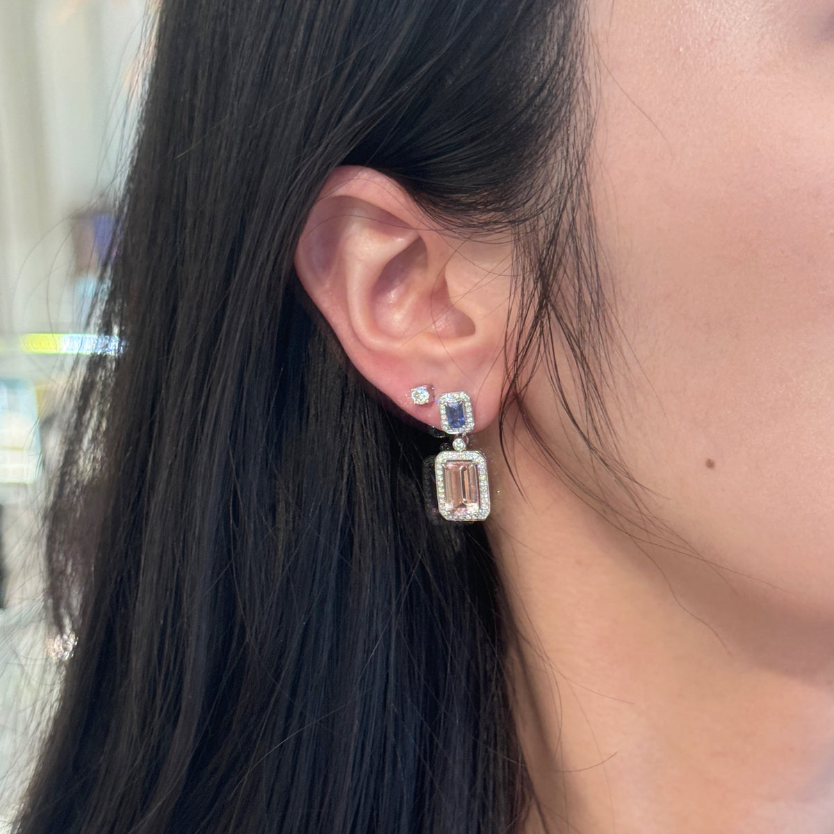 Morganite & Blue Sapphire Earrings Fantasilvia Jewelry