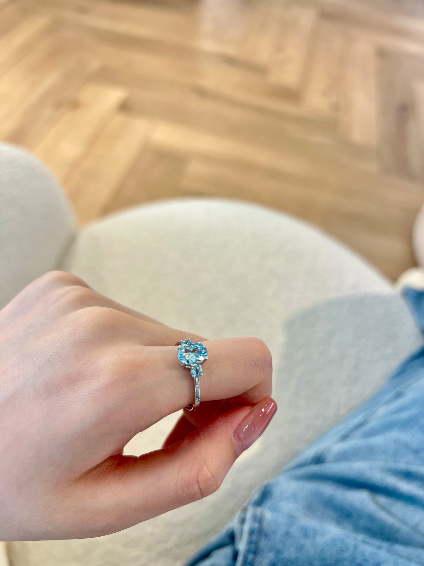 18K Celeste Natural Aquamarine Trio Ring