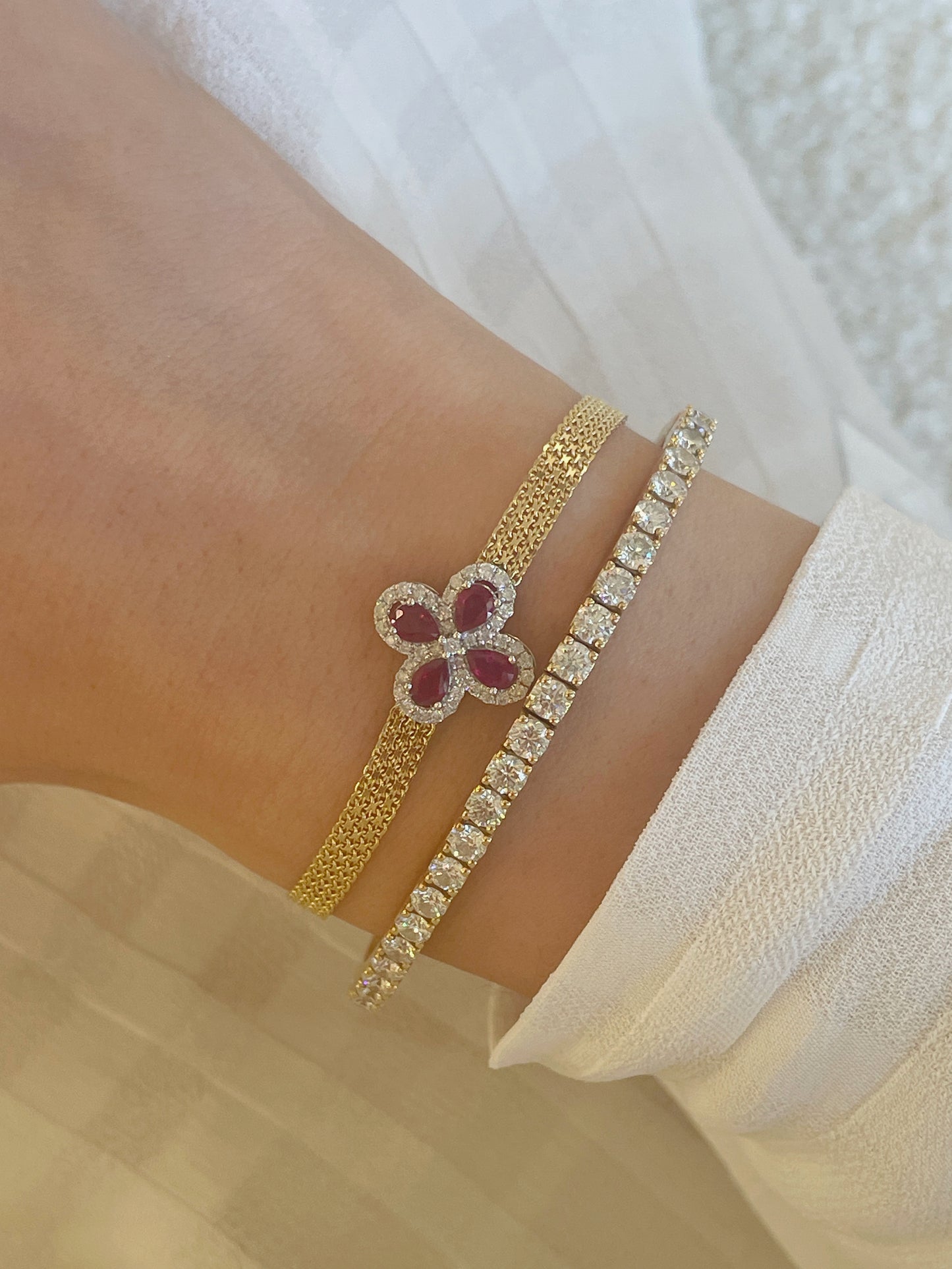 Ruby & Diamond Clover Bracelet