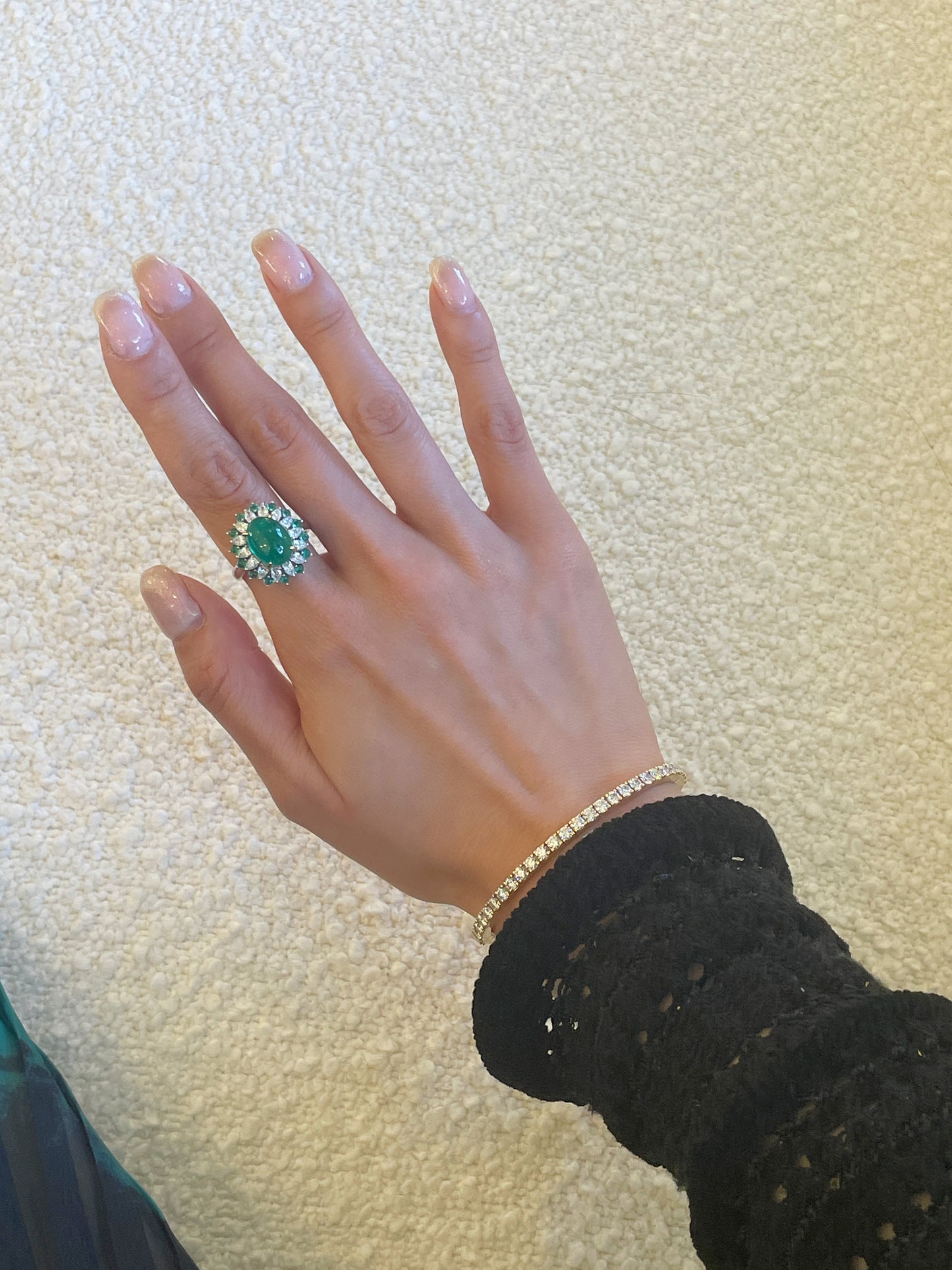 Cabochon Emerald & Pear Diamond Blossoming Ring