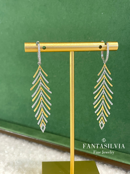 Pine Tree Diamond & Gold Drop Earrings