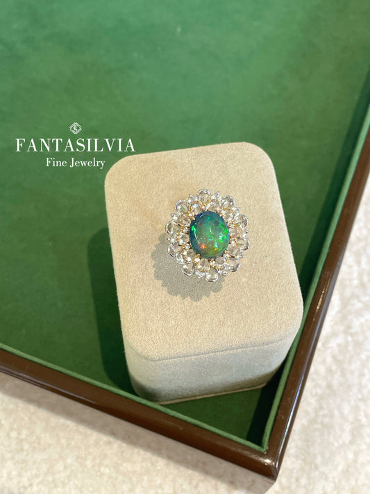 18K Black Opal Lotus Ring