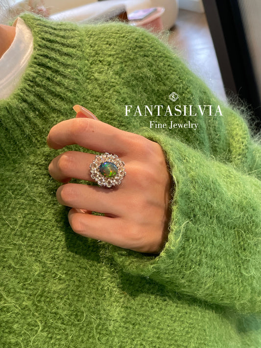 18K Black Opal Lotus Ring