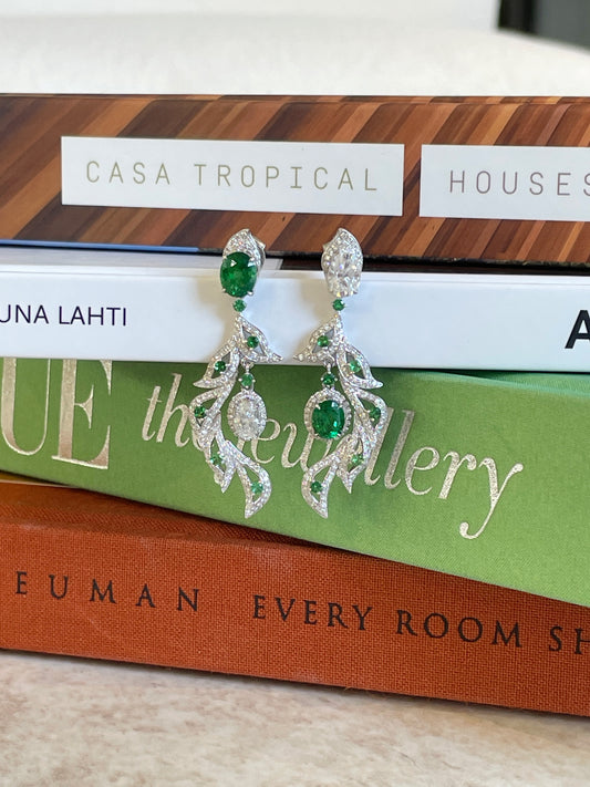 Tsavorite Leaves Chandelier Earrings