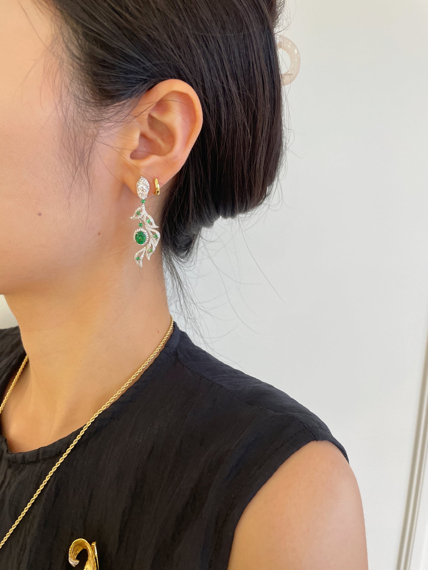 Tsavorite Leaves Chandelier Earrings