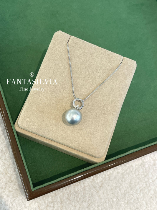 Natural South Sea Pearl & Diamond Circle Pendant