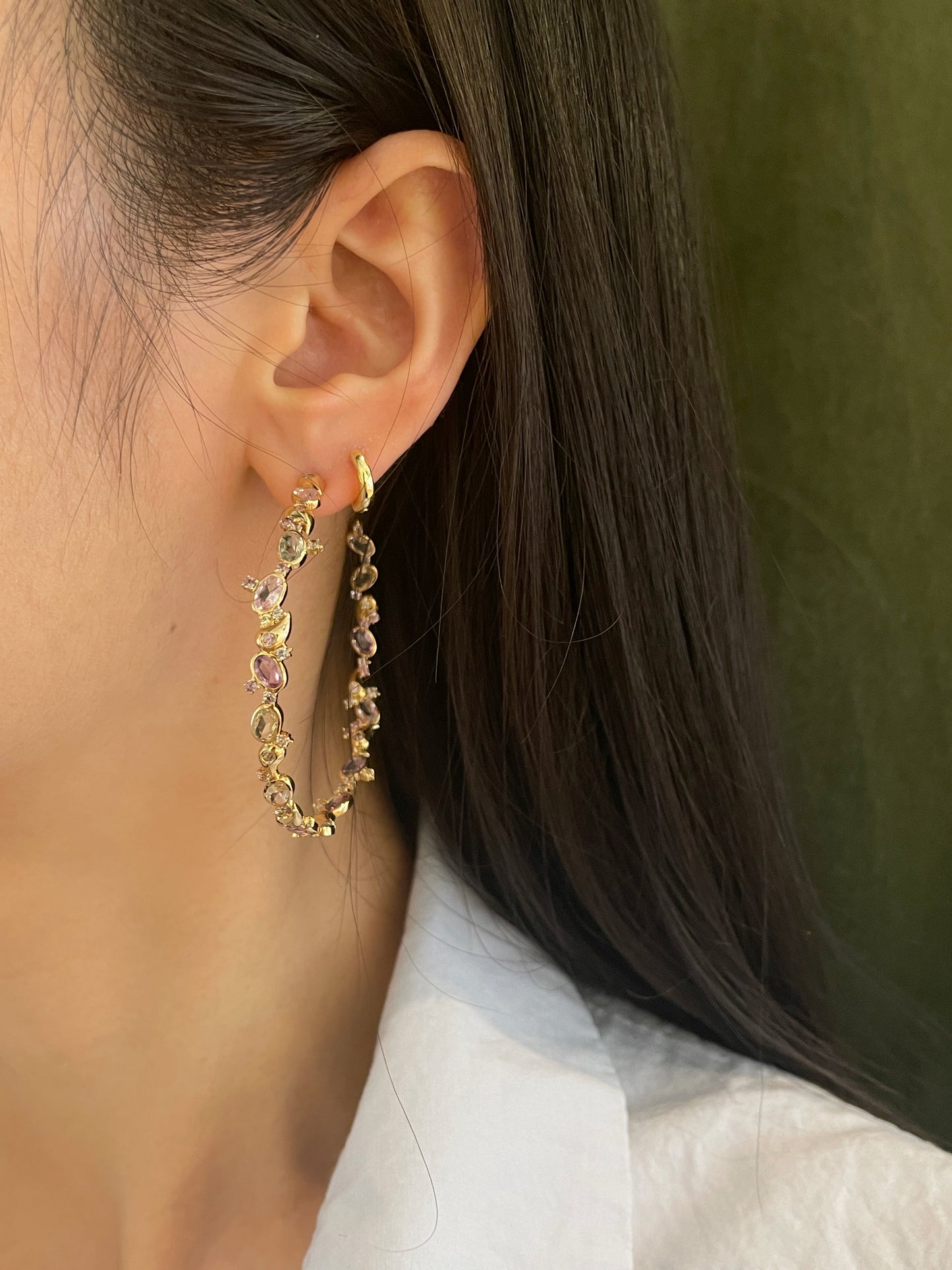 18K Colored Sapphire Wreath Hoop Earrings