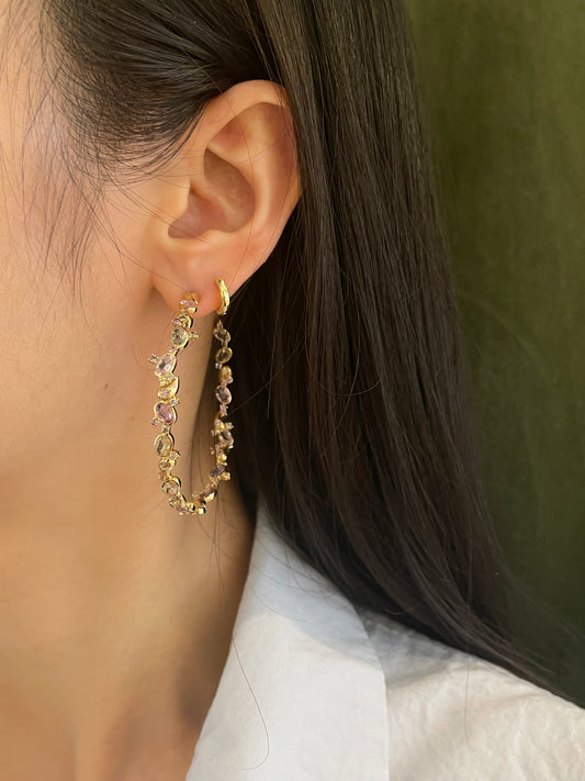 18K Colored Sapphire Wreath Hoop Earrings