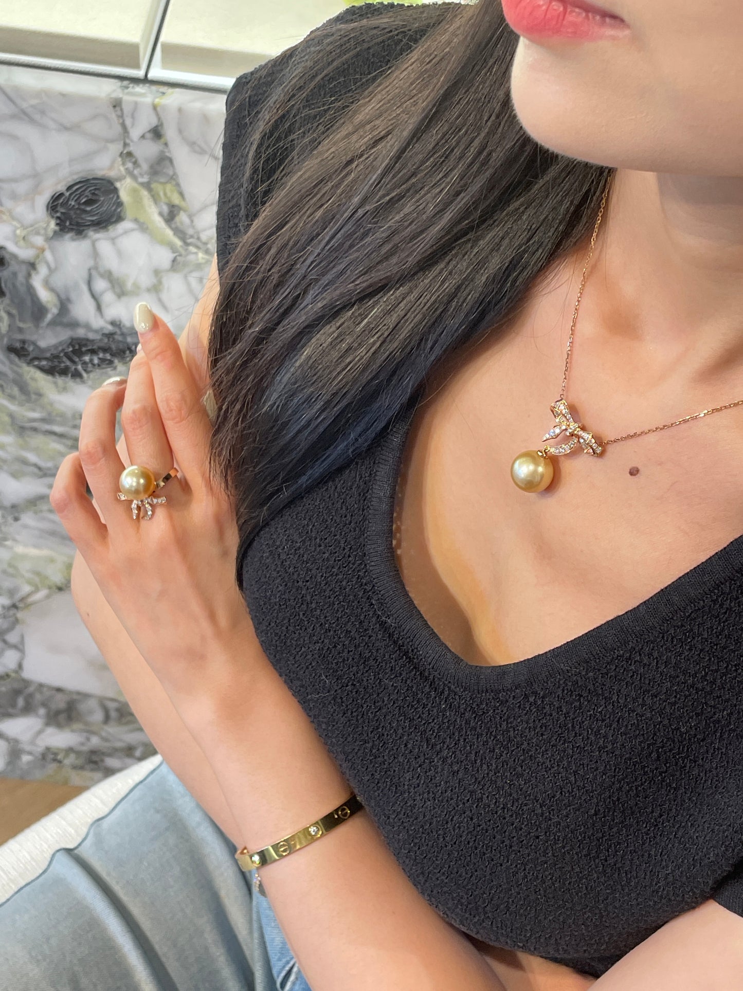 South Sea Golden Pearl Bow Tie Necklace