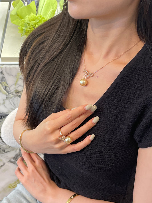 South Sea Golden Pearl Bow Tie Ring