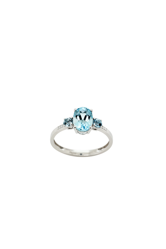 18K Celeste Natural Aquamarine Trio Ring