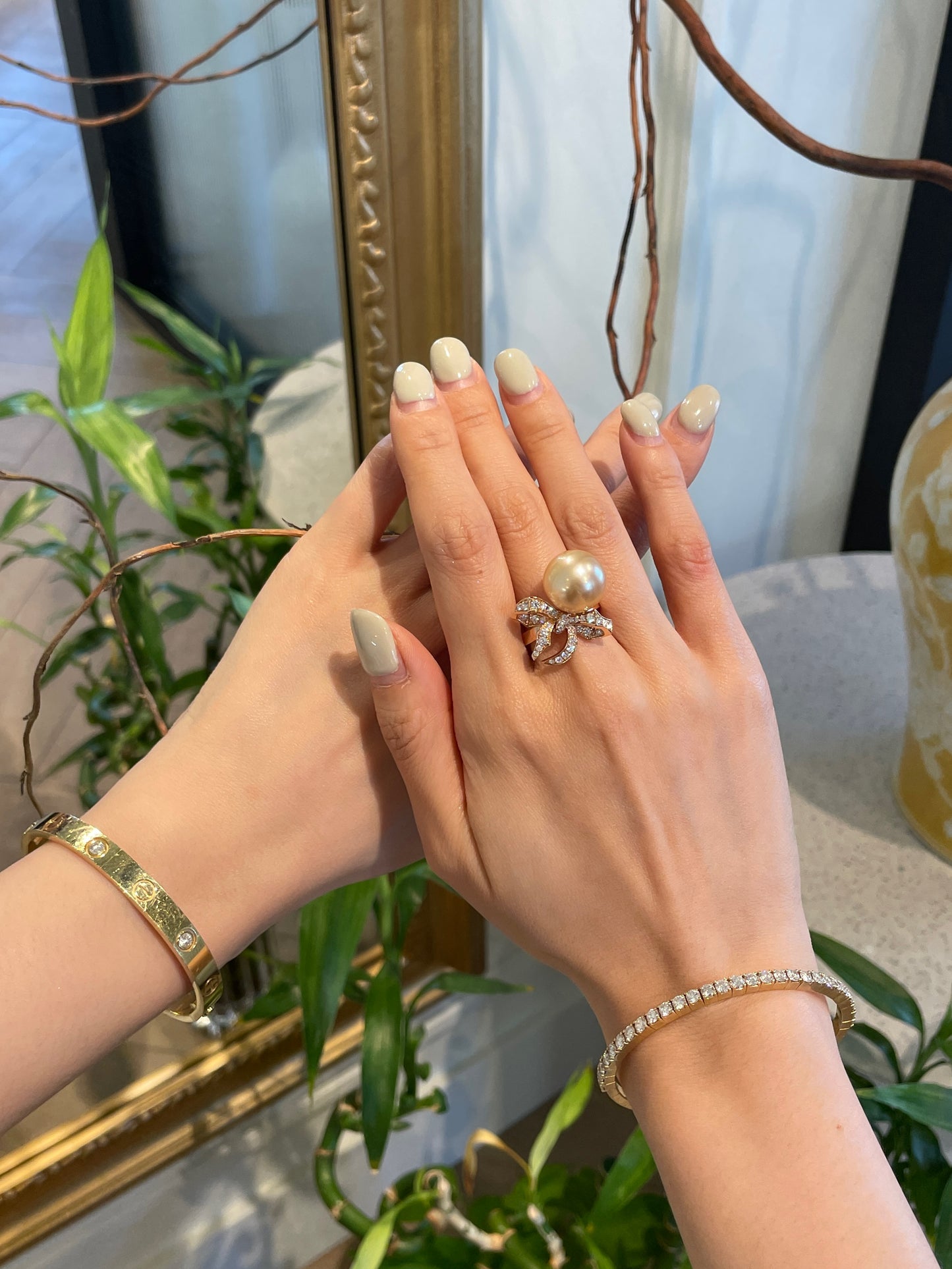 South Sea Golden Pearl Bow Tie Ring