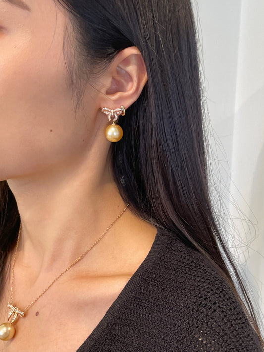 South Sea Golden Pearl Bow Tie Drop Earrings