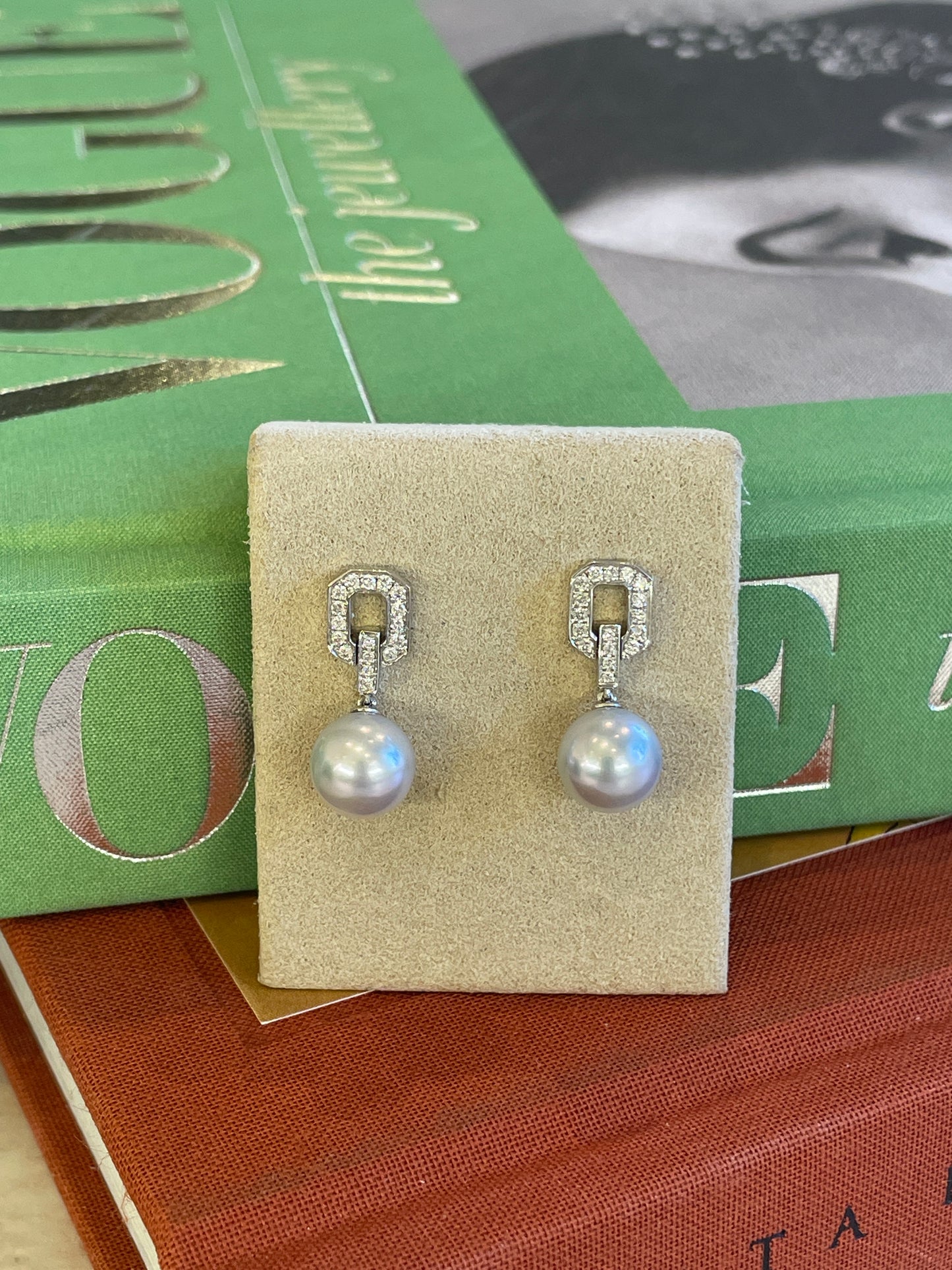 Grey Akoya & Diamond Drop Earrings