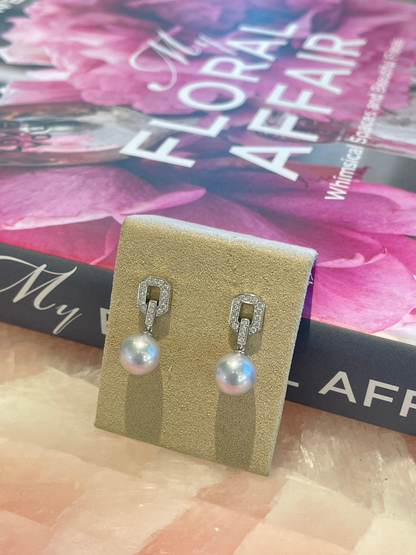 Grey Akoya & Diamond Drop Earrings