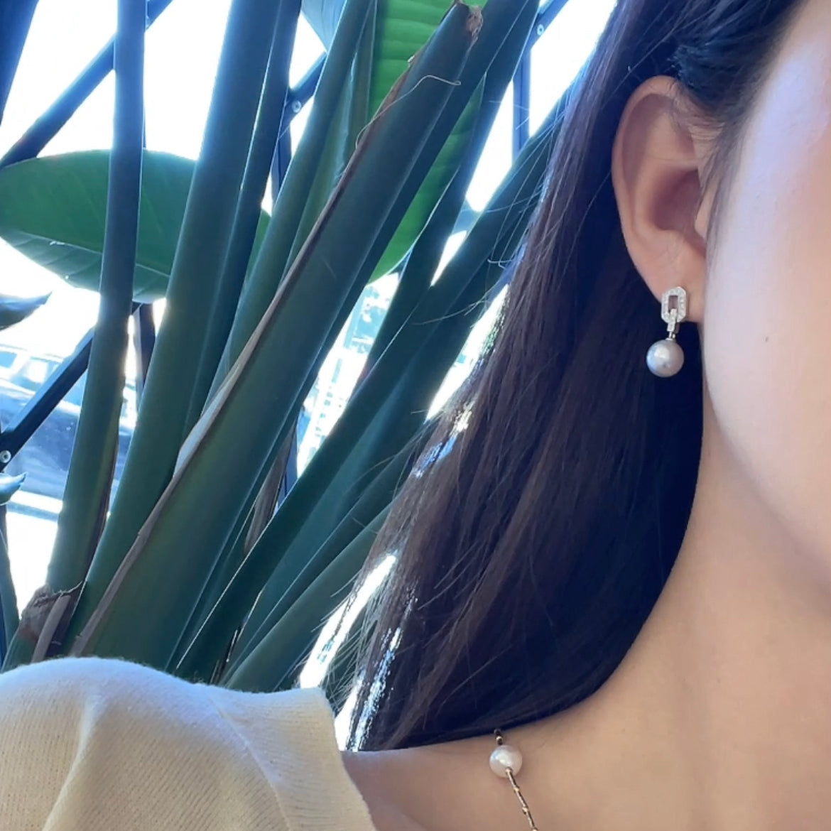 Grey Akoya & Diamond Drop Earrings Fantasilvia Jewelry