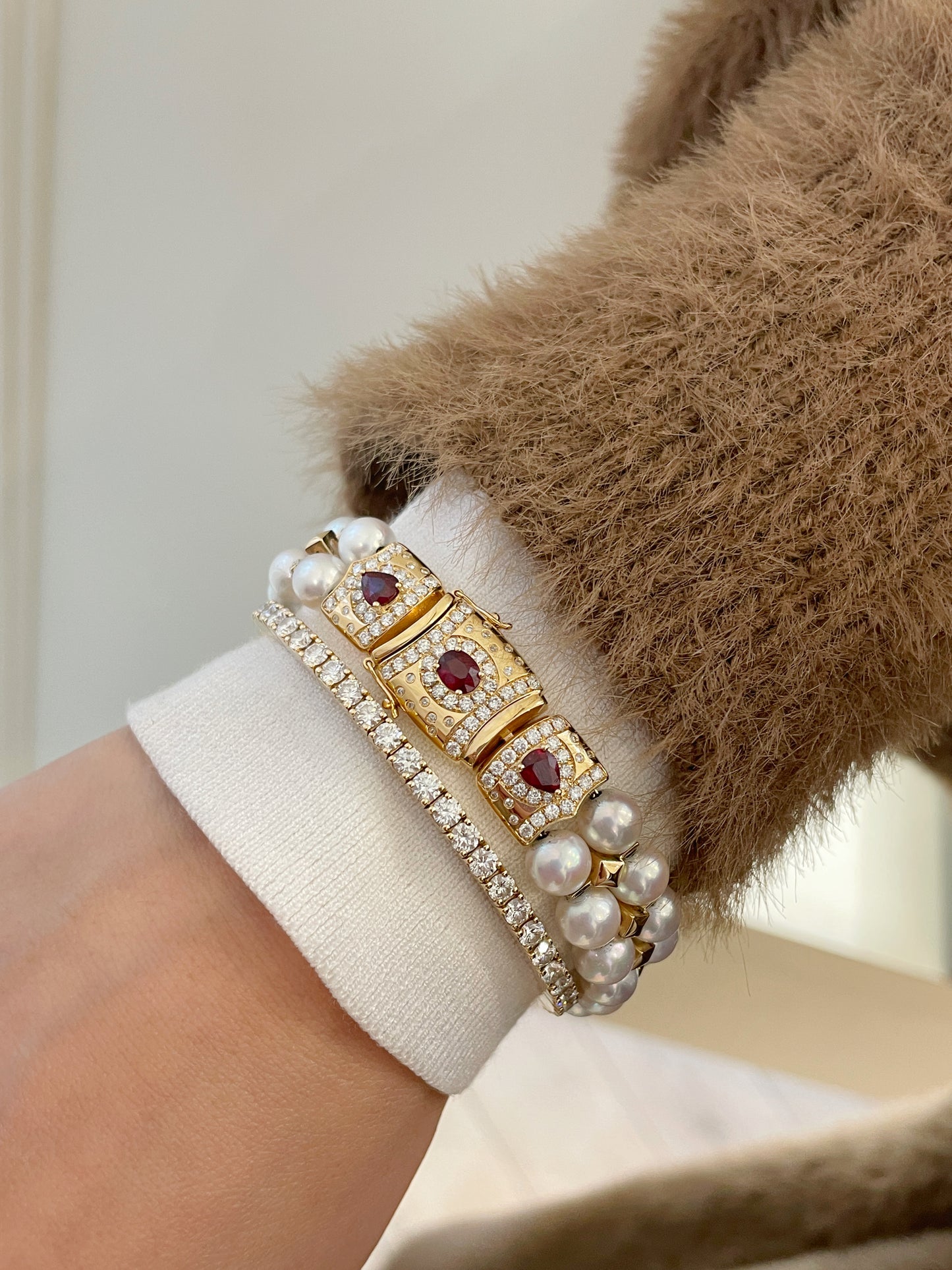 Natural Ruby & Pearl Bracelet