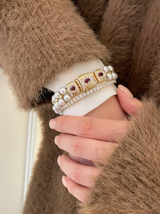 Natural Ruby & Pearl Bracelet