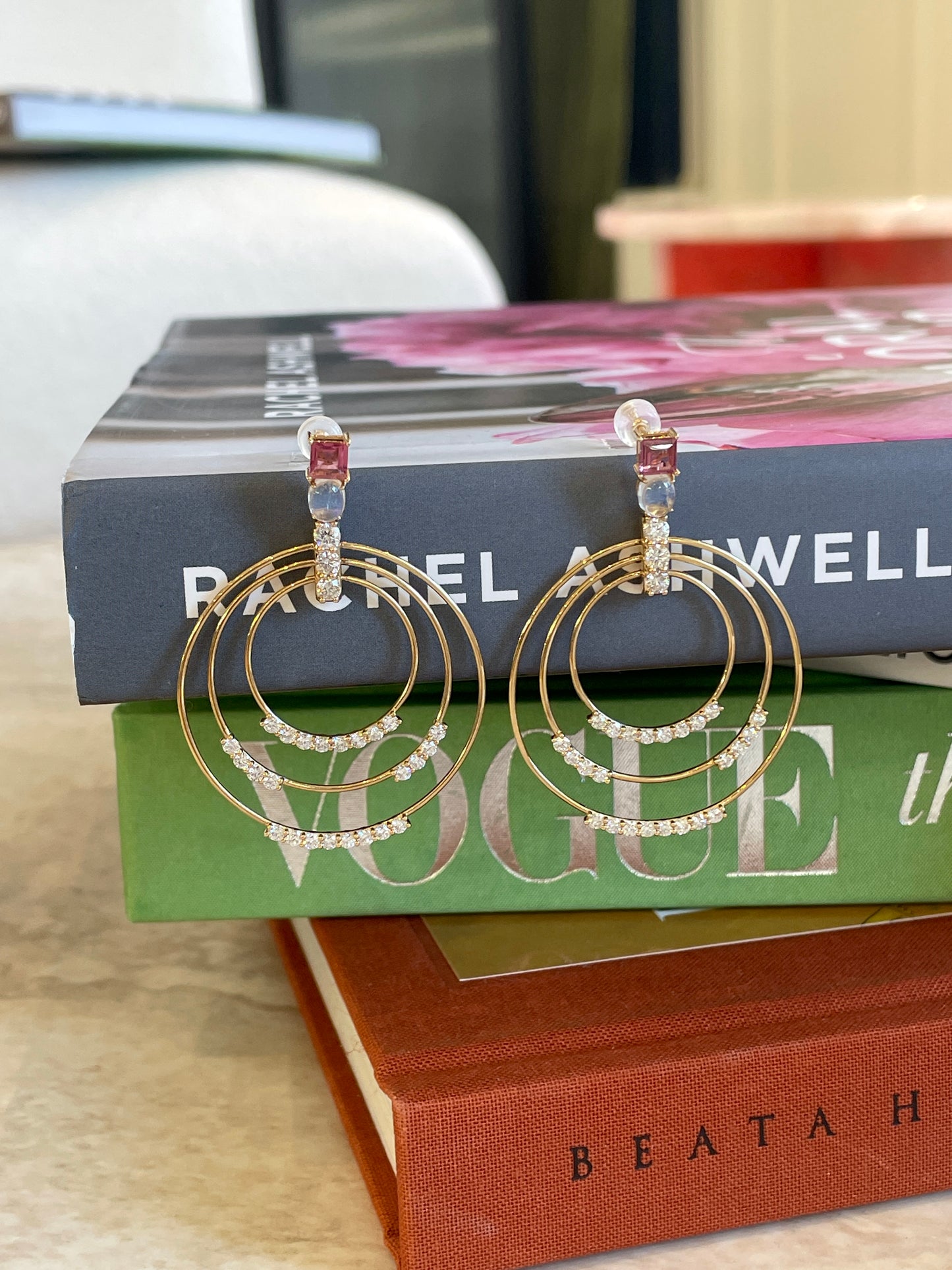 Triple Hoop Diamond & Tourmaline Earrings