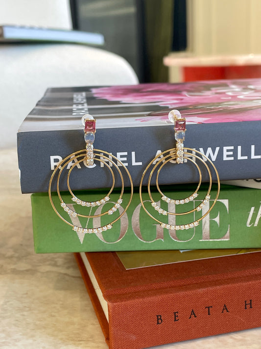 Triple Hoop Diamond & Tourmaline Earrings