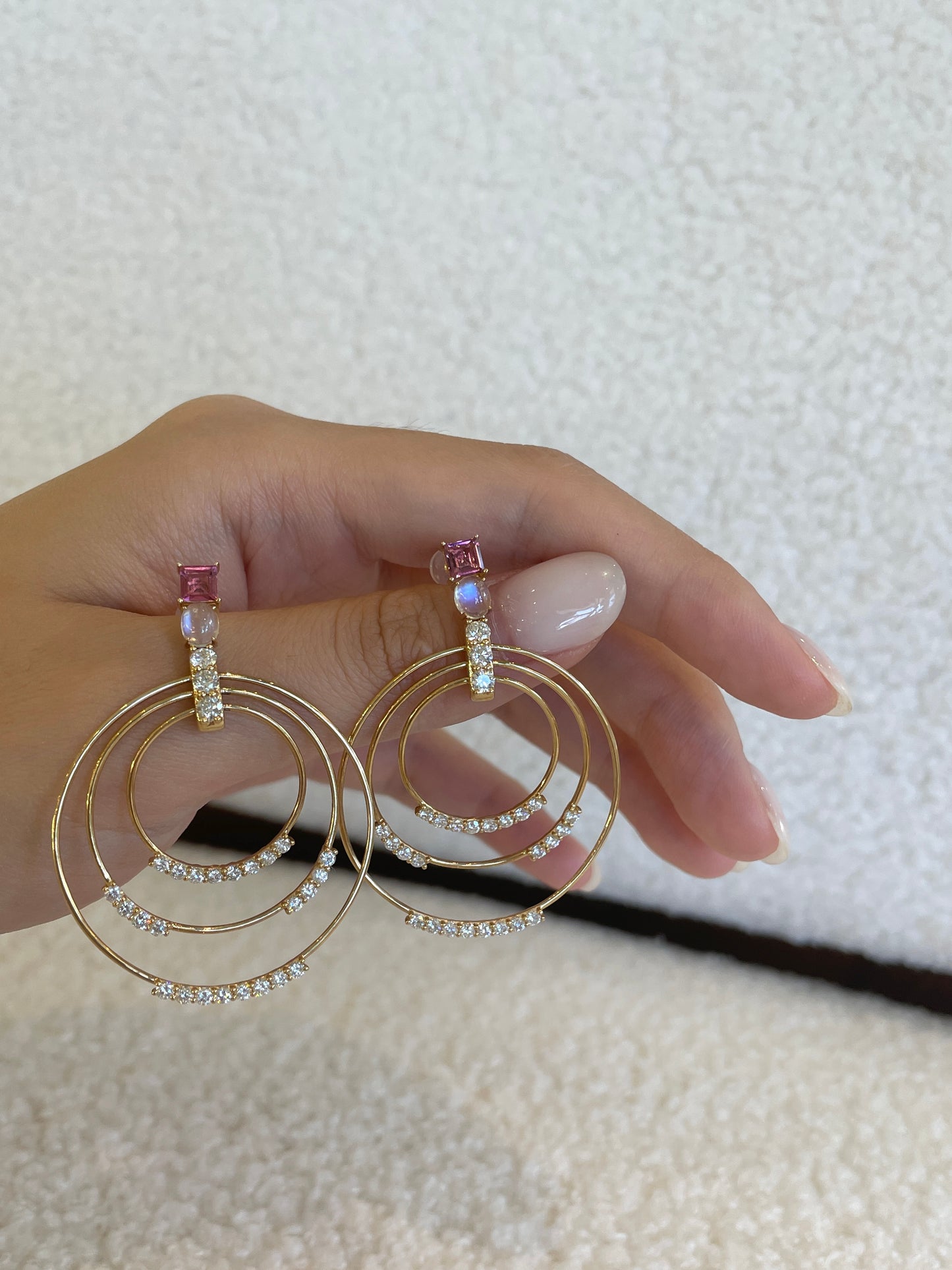 Triple Hoop Diamond & Tourmaline Earrings