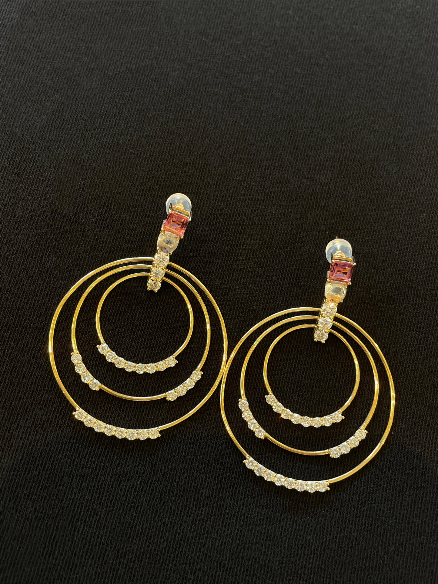 Triple Hoop Diamond & Tourmaline Earrings
