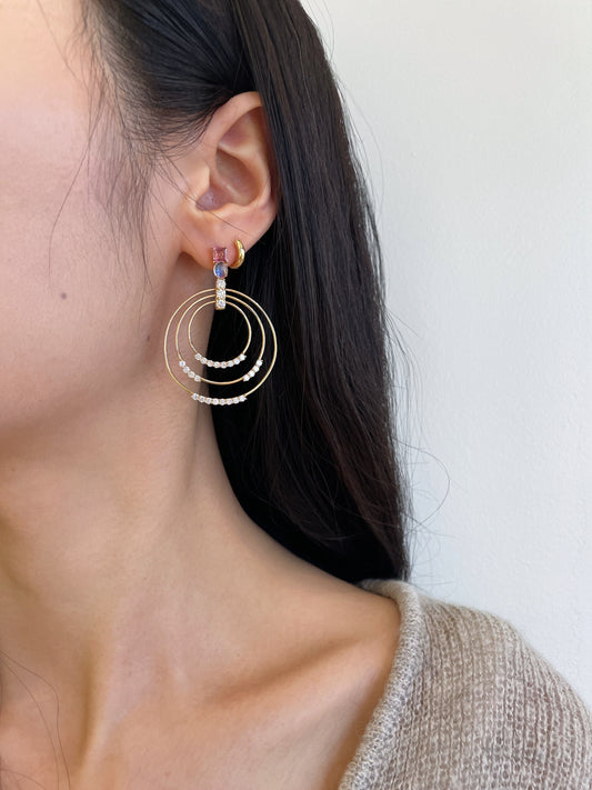 Triple Hoop Diamond & Tourmaline Earrings