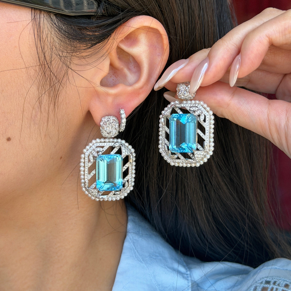 Natural Topaz & Diamond Earrings Fantasilvia Jewelry
