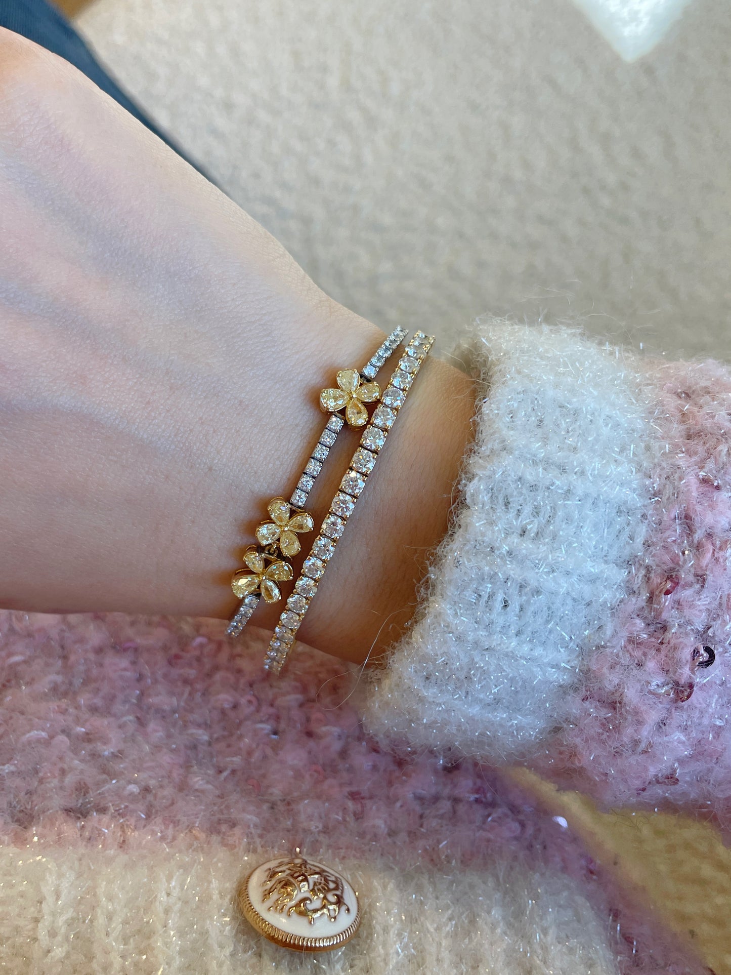 Yellow & Colorless Diamond Floral Tennis Bracelet