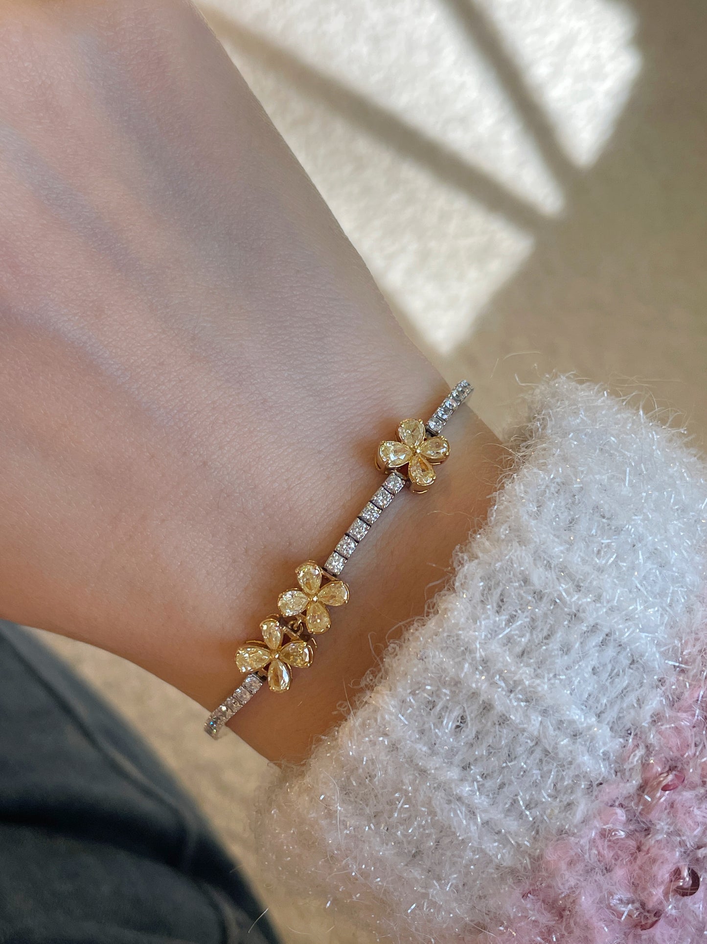 Yellow & Colorless Diamond Floral Tennis Bracelet